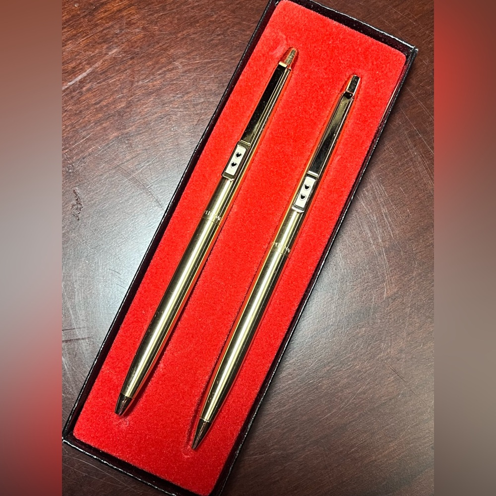 Vintage Papermate Double Heart Gold tone Pen and Mechanical Pencil Set